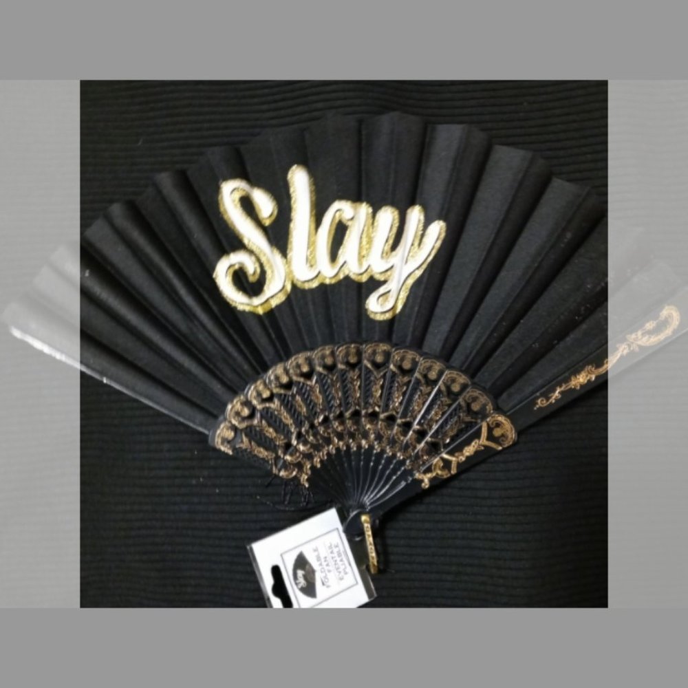 COPY - Black & Gold "Slay" Hand Fan